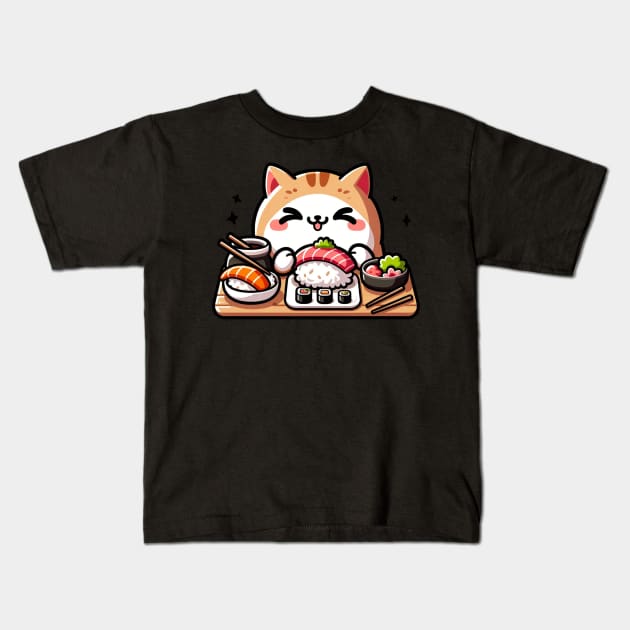 cute cat eating sushi Kids T-Shirt by Ferdi Everywhere